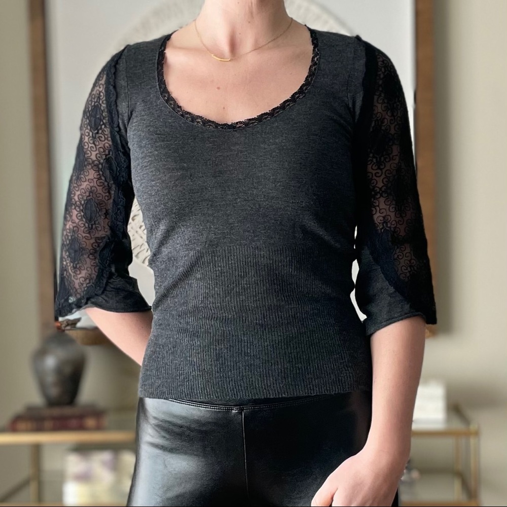 Anthropologie Knitted & Knotted Lace Wool Sweater